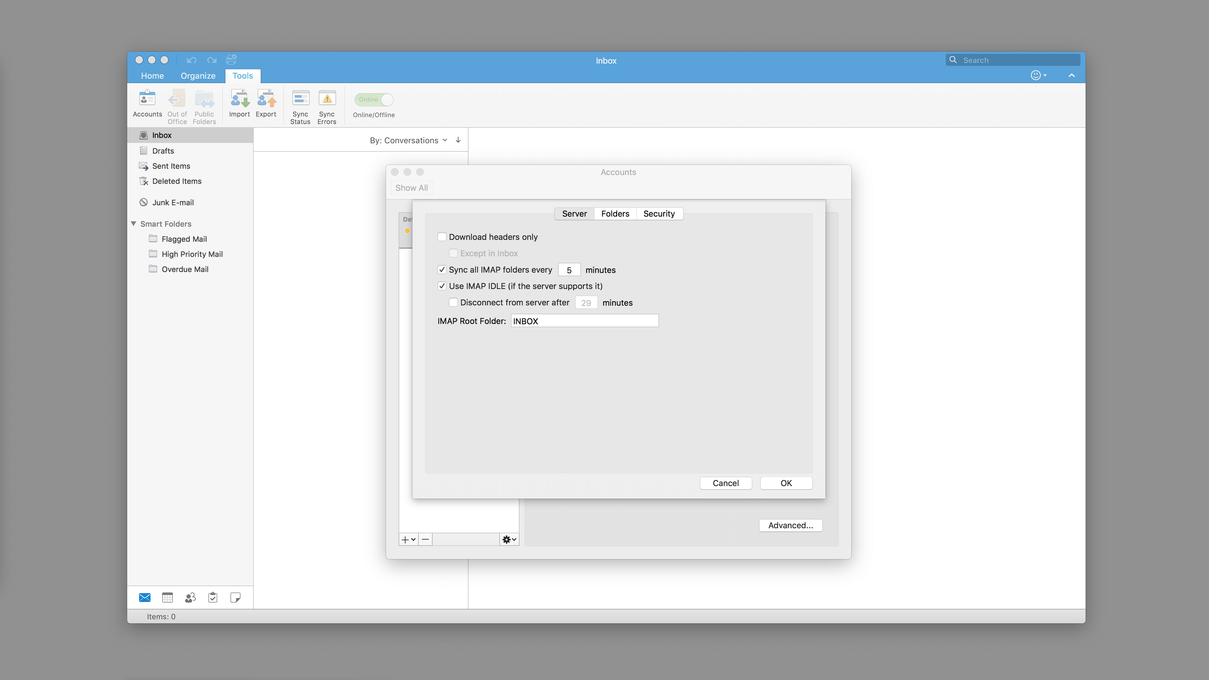 Outlook account settings mac